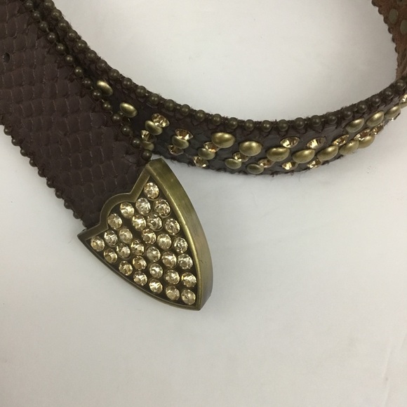 Brown Genuine Leather Studded Belt Womens size SM - Picture 4 of 8